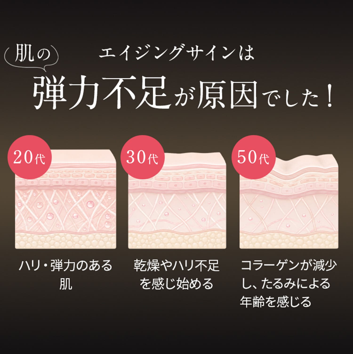 肌のエイジングサインは弾力不足が原因でした
